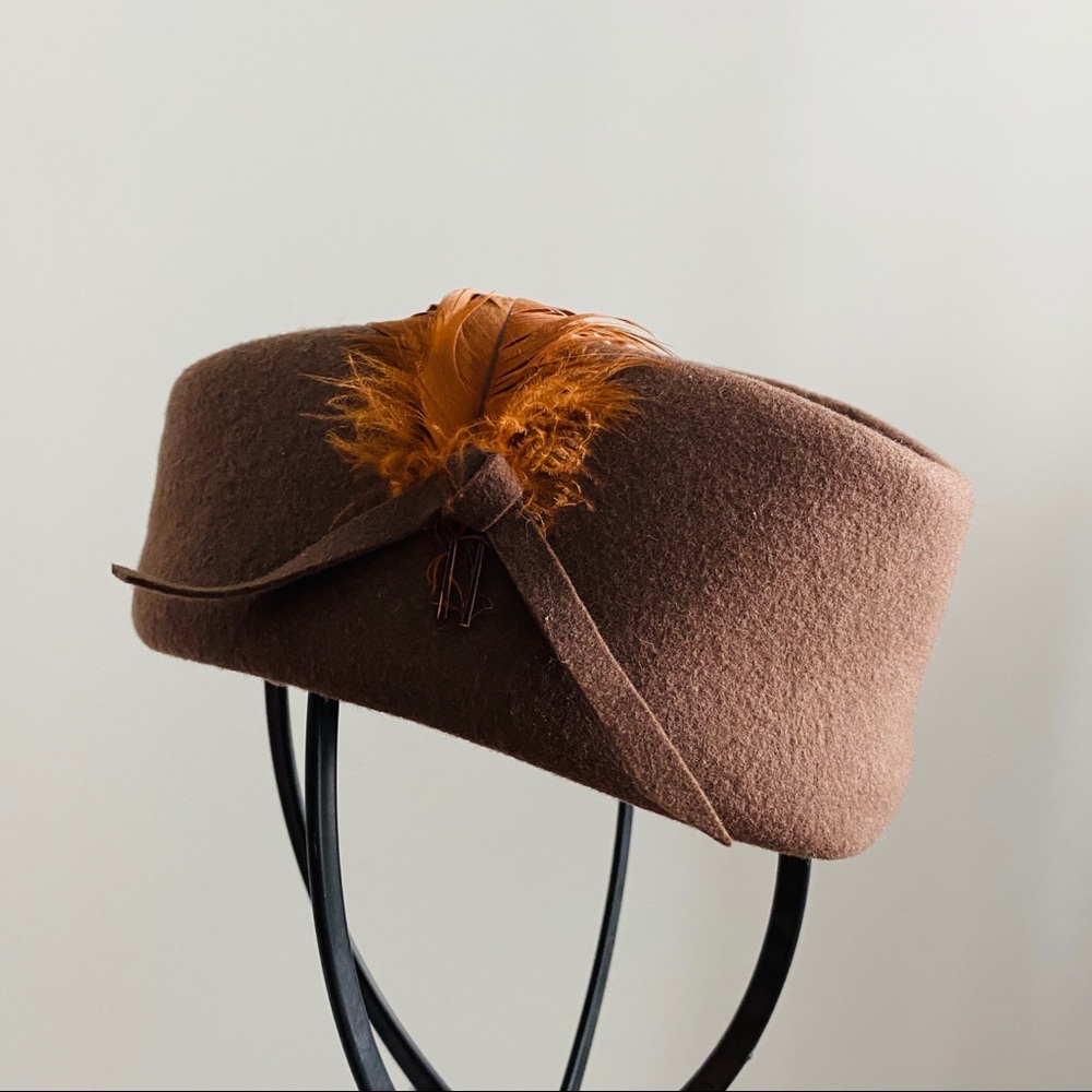 Beautiful Vintage Brown Doeskin Felt 100% Wool Pill Box Hat Geo W Bollman Co Inc